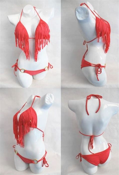 Brazilian Bikini Tassel Fringe O Ring Scrunch Back Bottom Swimsuit