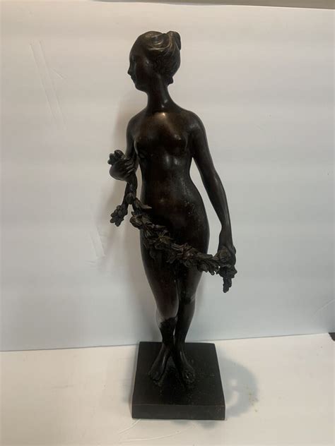 Bronze Art Deco Style Nude Women Sculpture Statue Figurine W Floral