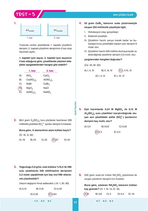 AYT Kimya 11 Sınıf Ders İşleyiş Modülleri Modül 4 Sıvı Çözeltiler