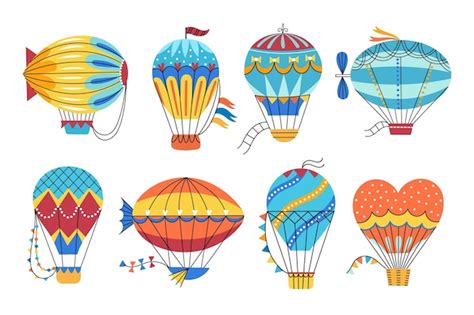 Premium Vector Vintage Hot Air Balloons And Airships Different Shapes