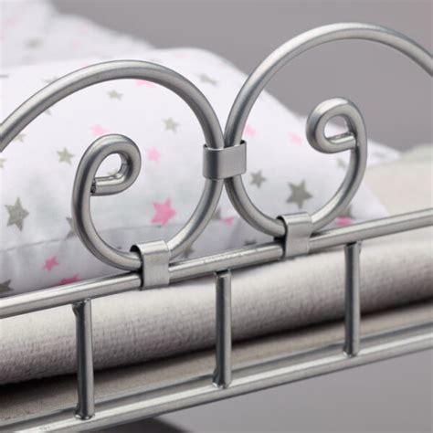 Scrollwork Metal Triple Doll Bunk Bed With Ladder And Bedding Silver