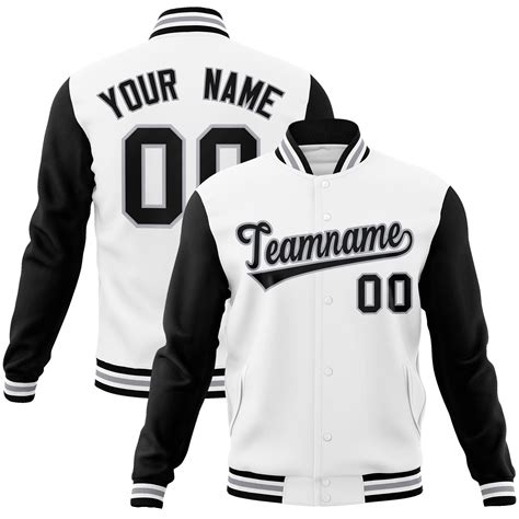 Custom White Black Gray Raglan Sleeves Varsity Full Snap Letterman Jac