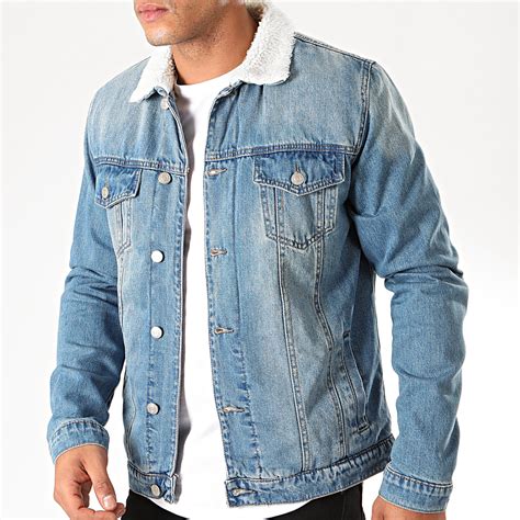 Mackten Veste Jean Col Mouton Dc 3064 Bleu Denim Blanc