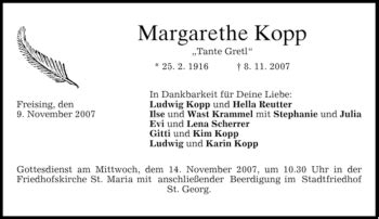 Traueranzeigen Von Margarethe Kopp Trauer Merkur De