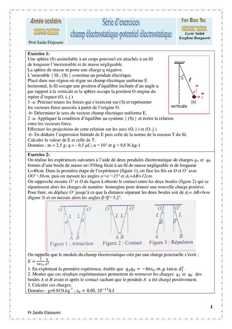 Champ électrostatique Exercices non corrigés 3 AlloSchool