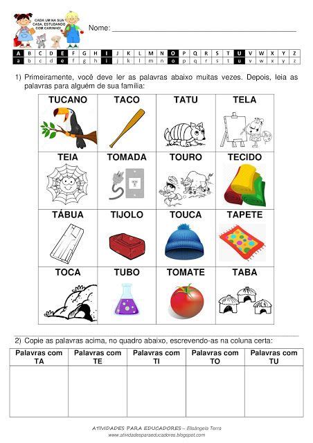 ATIVIDADES PARA EDUCADORES Ortografia Palavras TA TE TI TO TU