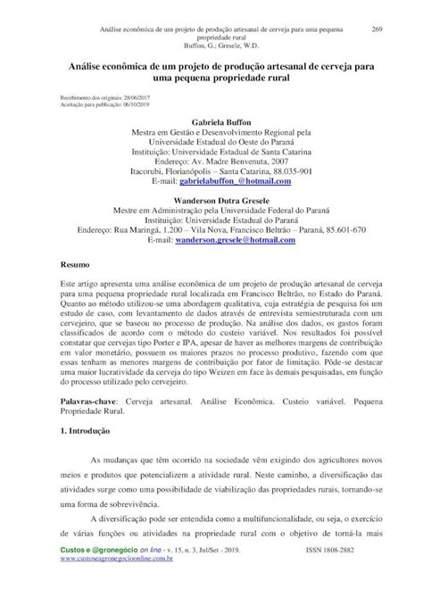 Pdf An Lise Econ Mica De Um Projeto De Produ O Artesanal De