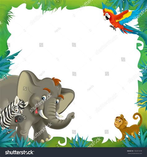 Cartoon Safari Jungle Frame Border Template Stock Illustration