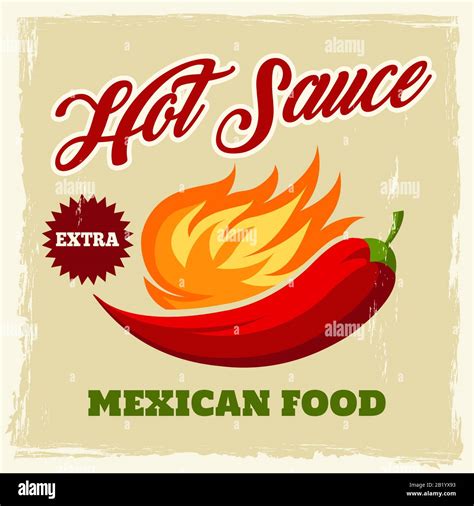 Chili Sauce Vintage Poster Or Label With Chili Pepper And Hot Flame