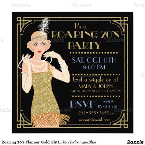 Roaring 20s Flapper Gold Glitter Black Retro Invitation