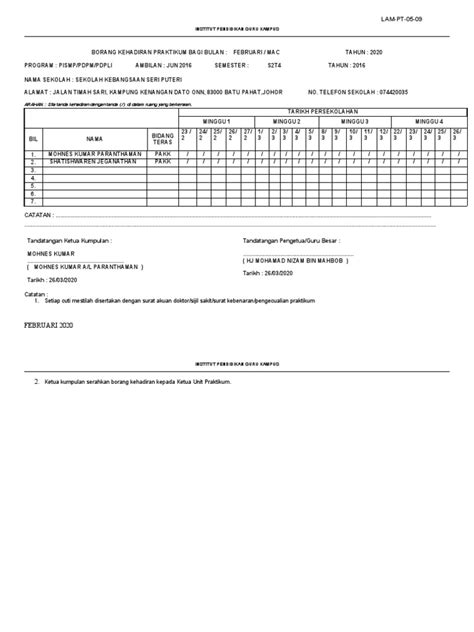 Lam Pt 05 09 Kehadiran Praktikum And Internship Pdf