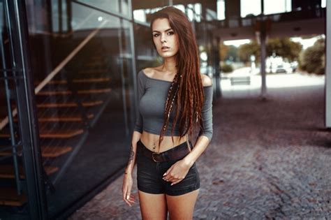 Model Belly Bare Shoulders Photography Dreadlocks Looking At