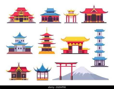 Colorful Chinese Buildings Vector Flat Isolated Illustration China