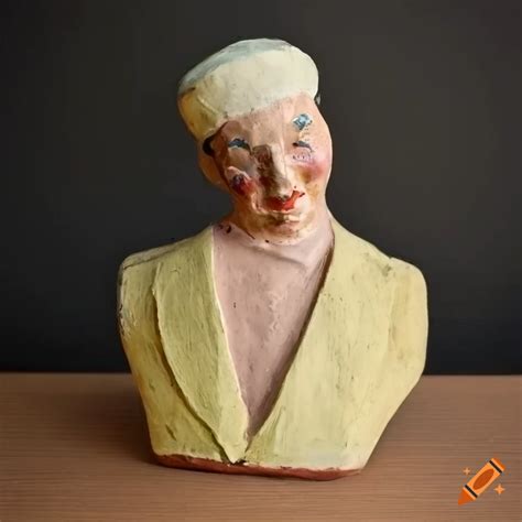 Polychrome Vintage Papier Mache Bust From 1960s