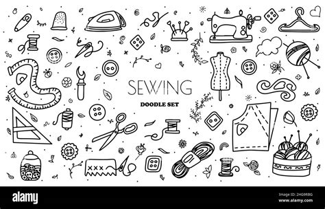 Big Vector Doodle Sewing Set Vector Tailoring Tools Icons Sewing