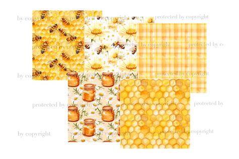 Honey Bee Digital Paper Set Bees Pattern By Glamartzhanna Thehungryjpeg