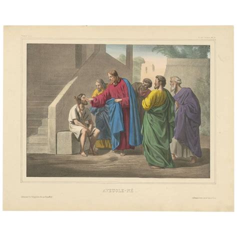 Antique Religious Print No 20 Jesus Heals A Man Born Blind Circa