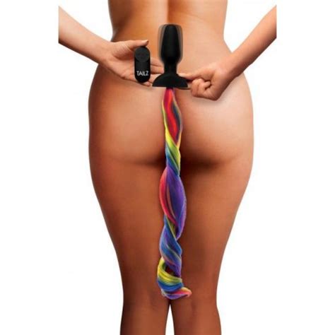 Tailz Vibrating Remote Control Silicone Pony Tail Anal Plug Rainbow