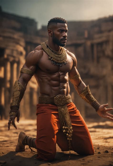 Lexica An Epic Fantasy Scene Featuring A Muscular Ancient Nubian Male