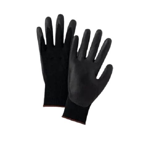 Black Waterproof Full Fingered Plain Pu Coated Hand Gloves For