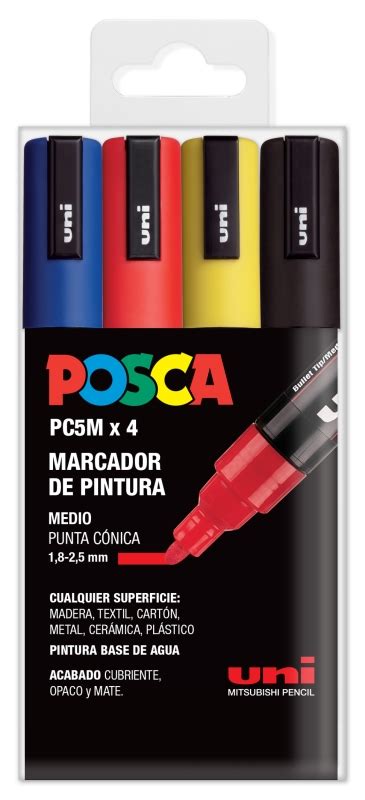 Posca Estuche con 4 rotuladores PC 5M colores básicos