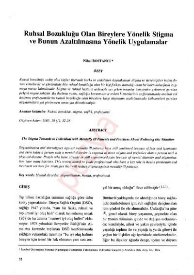 Ruhsal Bozuklu U Olan Bireylere Y Nelik Stigma Ve Bunun