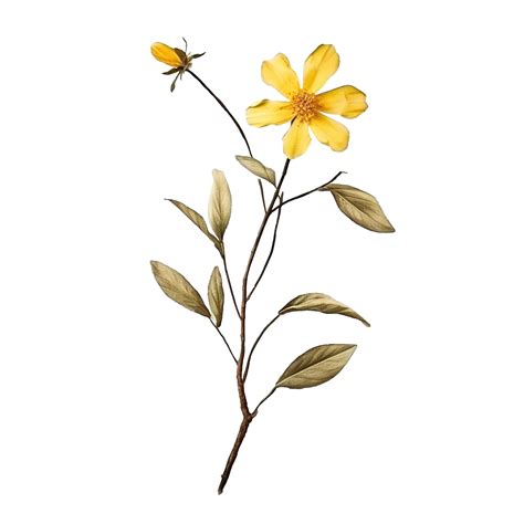 Primitive Simple Twig Yellow Flower Vintage Romantic Wild Grass Png