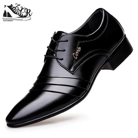 Luxury Brand Pu Leather Fashion Men Business Dress Loafers Pointy Black Shoes Oxford Breathable