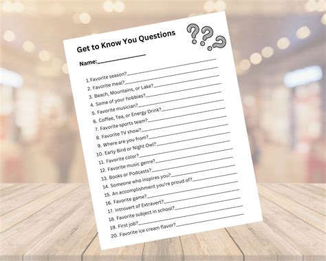 Get to Know You Questions Conversation Starter Icebreaker Download - Etsy