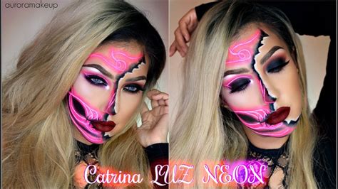 Catrina Luz Neon Neon Half Sugar Skull Makeup Tutorial Halloween