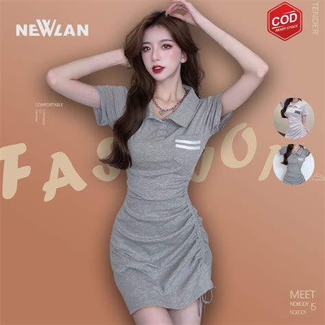 Jual Newlan QZ046 Korean Ruffle Mini Dress Korean Bodycon Mini Bodycorn