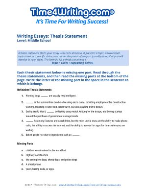 Fillable Online Writing Essays Thesis Statement Fax Email Print