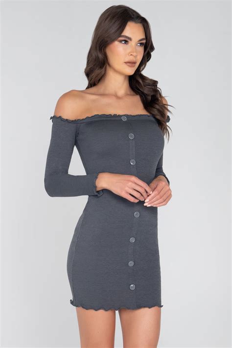 Ribbed Off The Shoulder Mini Dress Ribbed Club Dress