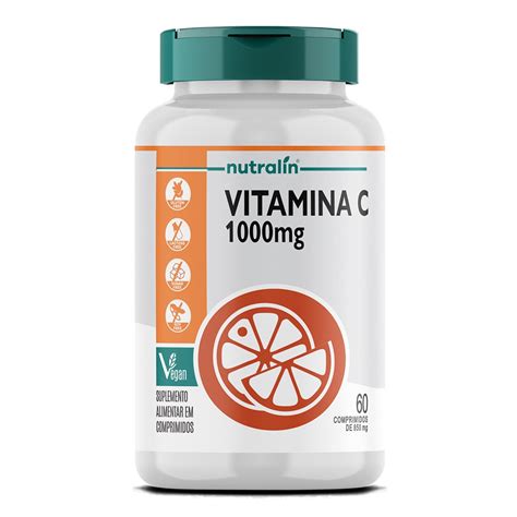 Vitamina C 1000mg Ácido Ascórbico 60 Capsulas Vegan Nutralin Submarino