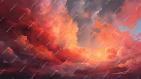 Premium AI Image | A painting of a sunset with clouds in the sky