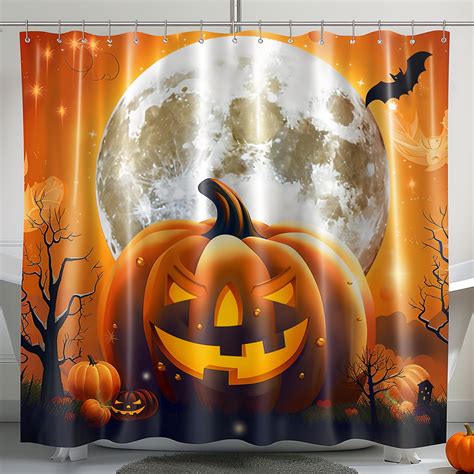 Spooky Halloween Pumpkin Bathroom Shower Curtain Cartoon Moon Scene