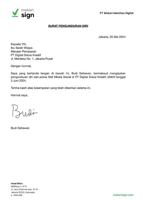 contoh surat pengunduran diri  sopan  profesional