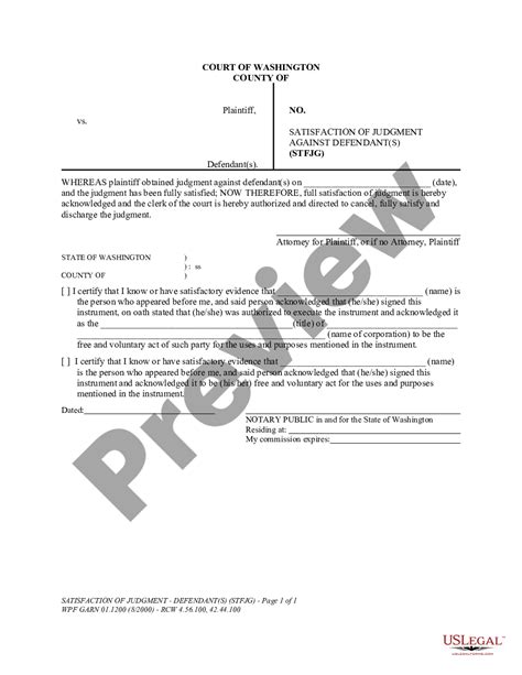 Washington Satisfaction Of Judgment Against Defendants Us Legal Forms