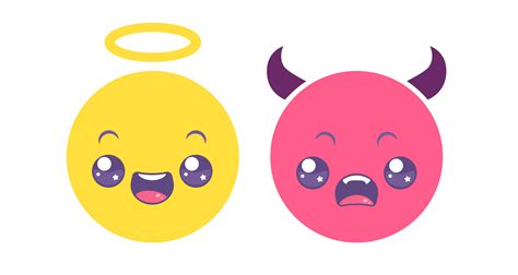 Vector Set Emoji Of Angel And Devil In Kawaii Style Vector Icons Of