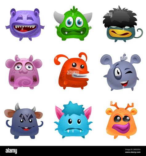 Cartoon Characters Funny Cute Monsters Vector Eps 10 Stock Vector