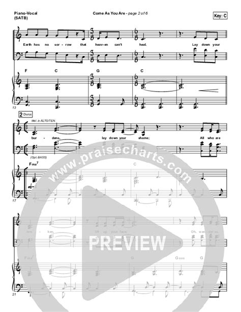 Come As You Are Sheet Music Pdf David Crowder Praisecharts