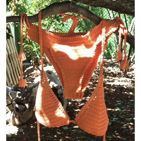 Häkelbikini Set Dreieck Orange Bikini Gehäkelte Bademode Gehäkelte Bademode Badeanzug Boho