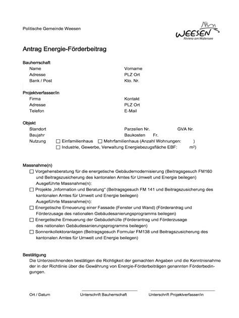 Ausf Llbar Online Weesen Antrag Energie Frderbeitragdoc Fax Email