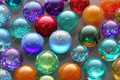 Premium Ai Image A Collection Of Colorful Glass Marbles Are On A Gray Background