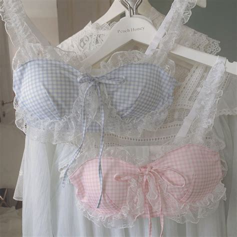 Prinsis Set Gingham Lace Trim Bra Bikini Panties Yesstyle