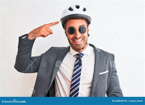 Young Handsome Business Man Wearing Bike Helmet And Sunglasses Over