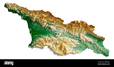 Géorgie Rendu détaillé en 3D d une carte de relief ombrée avec des