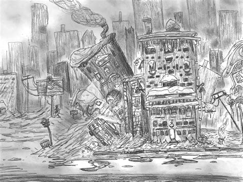 Destroyed City Background Drawing