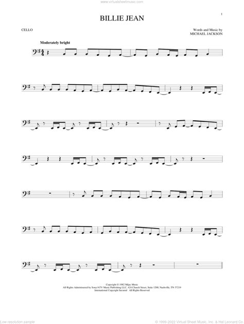 Billie Jean Sheet Music For Cello Solo Pdf Interactive