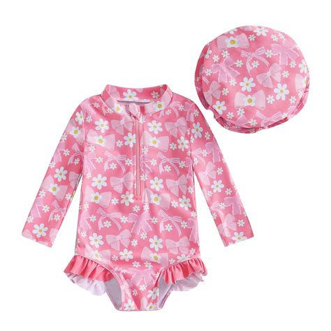 DXuixsh Pcs Girls Swimwear Piece Swimsuits Rash Guard Sets With Hat Bikini Bottoms Swimwear